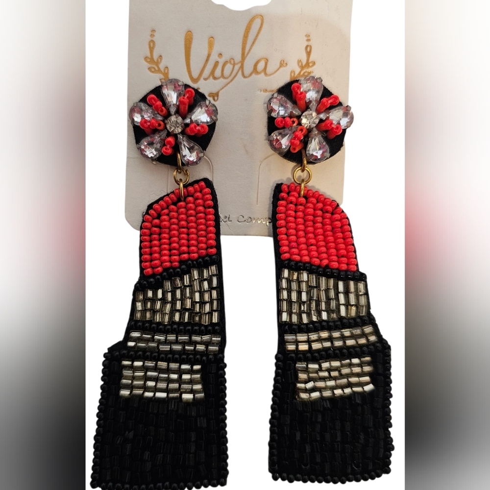 Black and Red Beaded Earrings